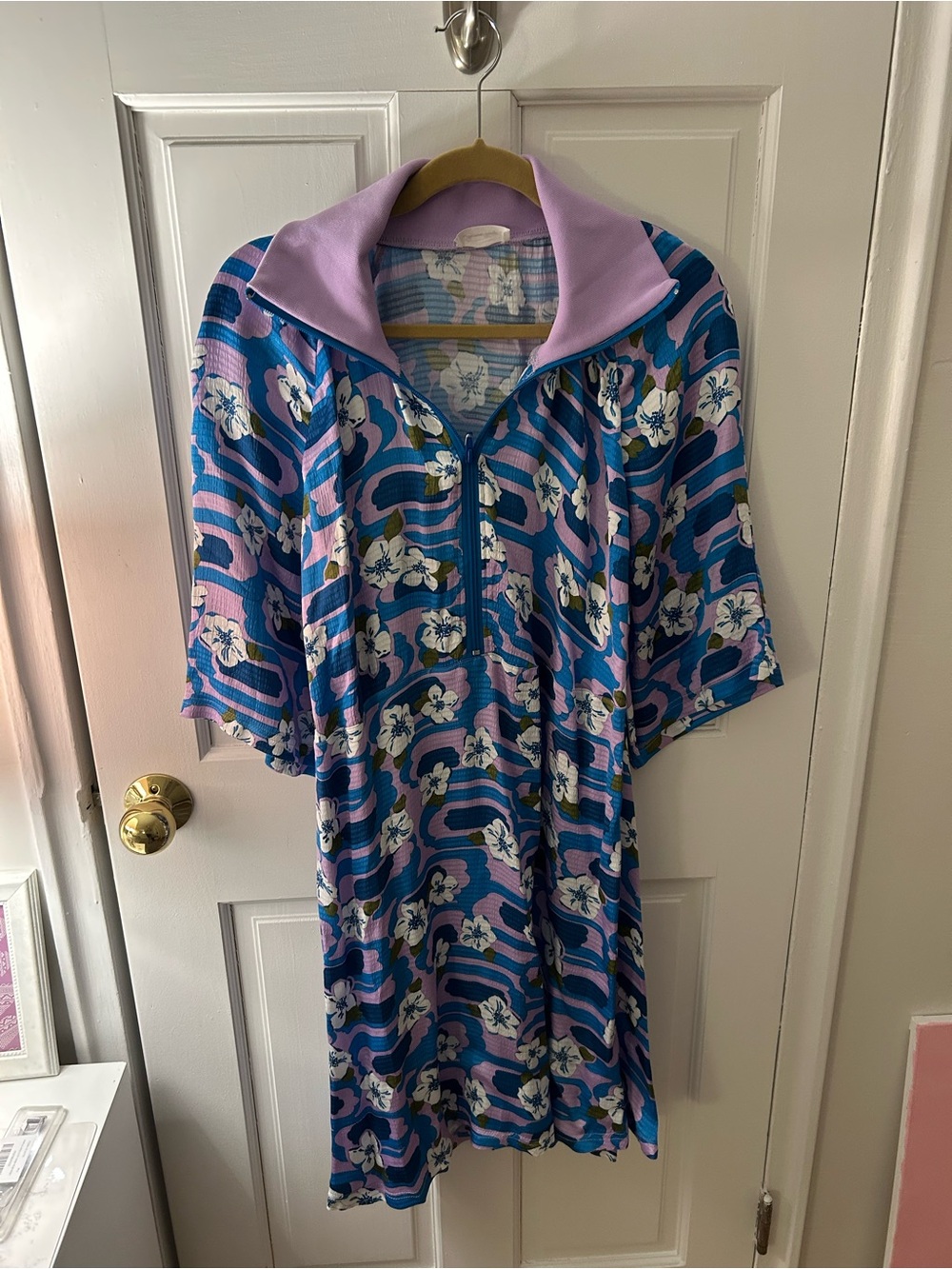 American Vintage Blue & Purple Floral Zip-Front Midi Dress
